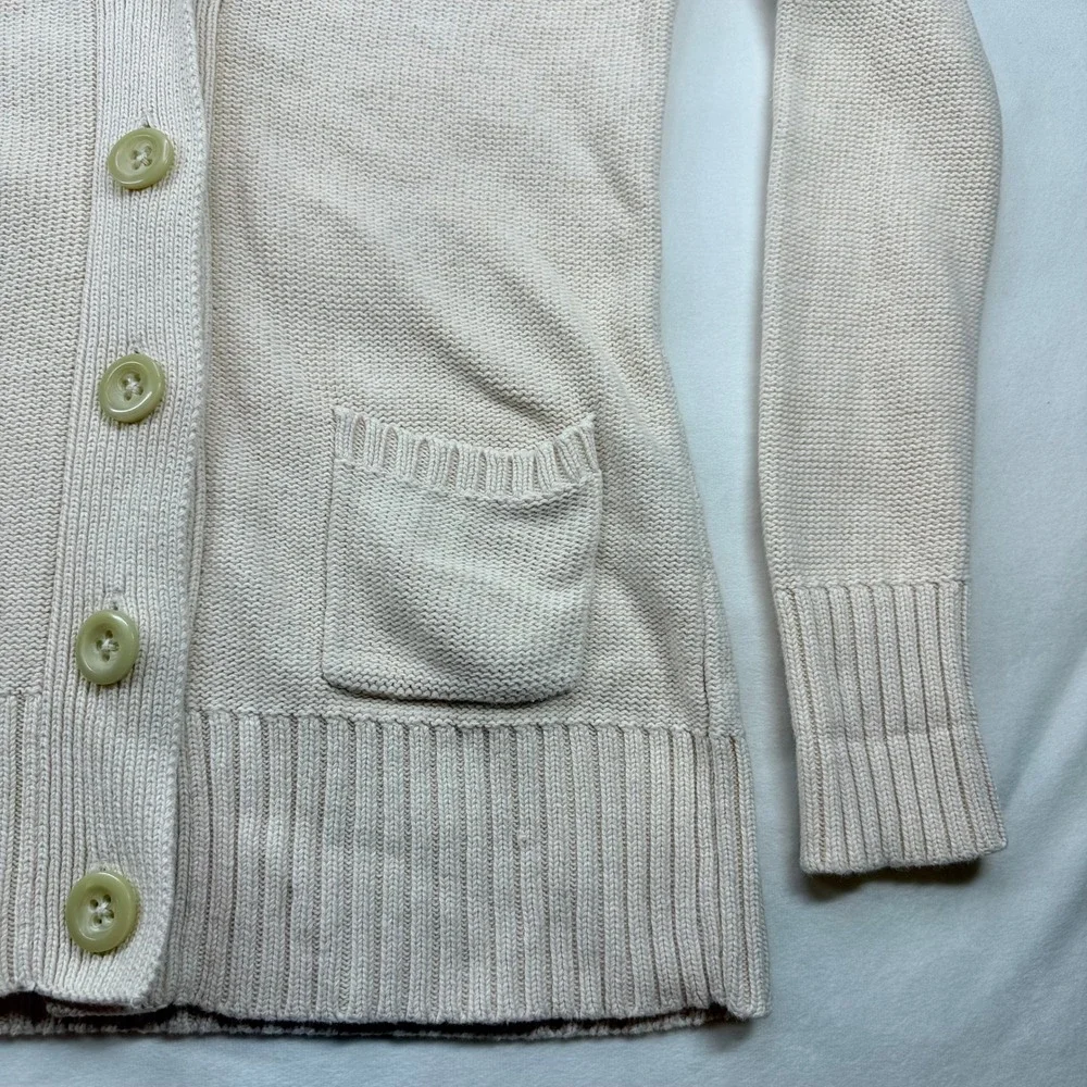 Lucky Brand Cream Shawl Collar Button‎ Front Cotton Knit Cardigan Sweater Small